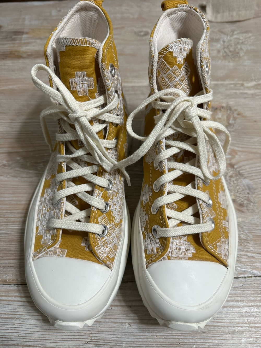 Converse Run Star Hike Festival High Top Platform Sneakers Embroidery Goldtone 9 - Picture 5 of 12